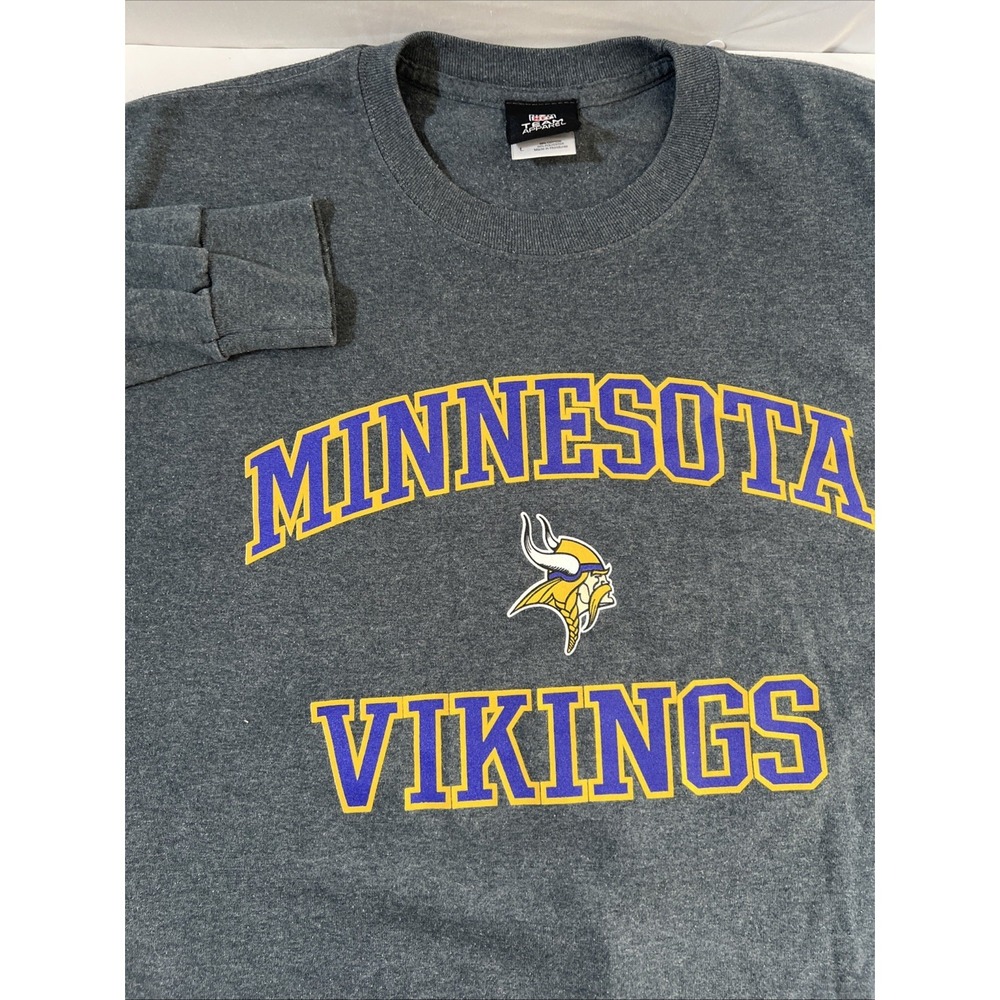 Minnesota Vikings NFL Team Apparel Graphic Long Sleeve T-Shirt Gray Mens Large